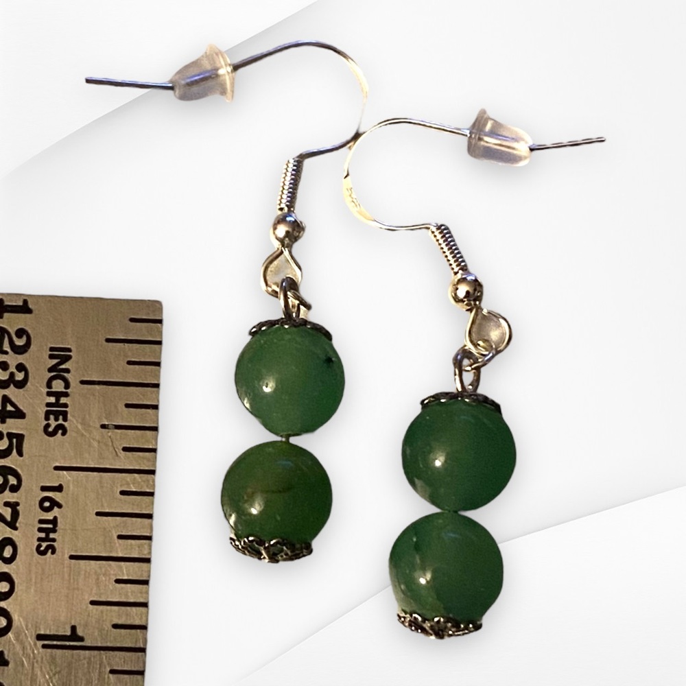 Hand Crafted Earrings Aventurine Green Silver Dangle Pierced Stones Natural - Picture 4 of 5